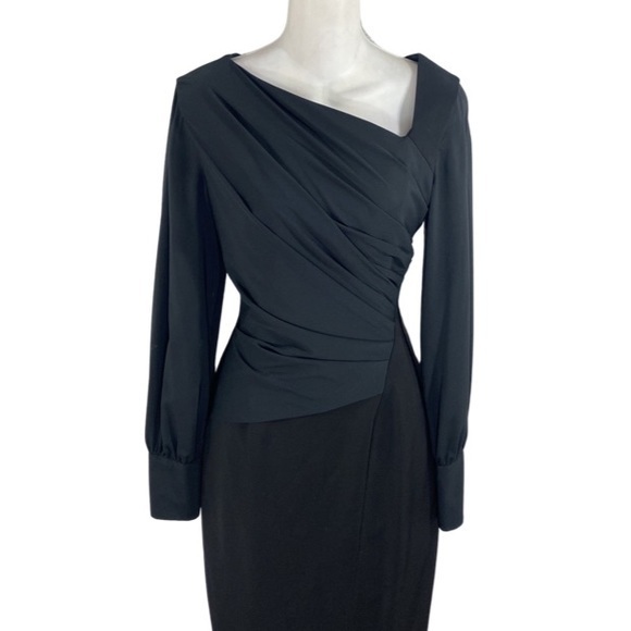 NWOT Reiss black asymmetric neckline blouson sleeve dress BB22 - Picture 4 of 14